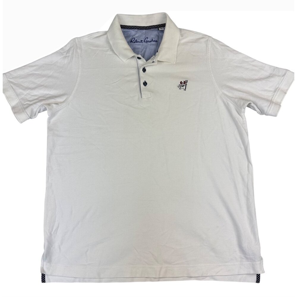 Robert Graham White Polo Shirt XL Classic Fit Embroidered Devil Logo Made - Peru